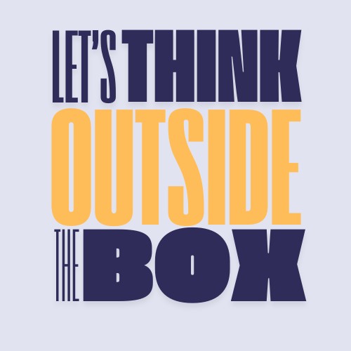 Illustration mit dem Satz ‚Let’s Think Outside the Box‘ – steht für kreative Wissensvermittlung und interaktive Lerntools rund um Hanf wissen und Cannabinoide.