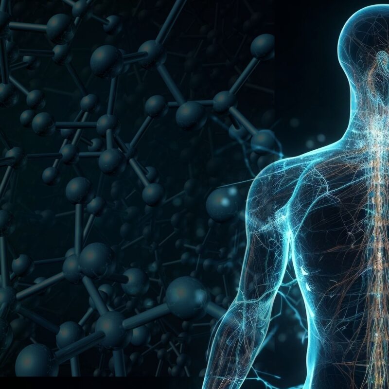 Visualisierung des menschlichen Nervensystems mit Molekülstruktur – Darstellung der Wirkung von Endocannabinoiden im Körper